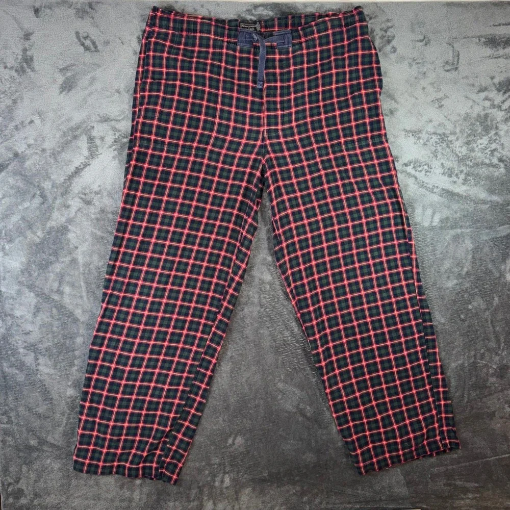 Mens Medium Abercrombie & Fitch Pajama Pants Excellent Plaid Flannel Navy Red